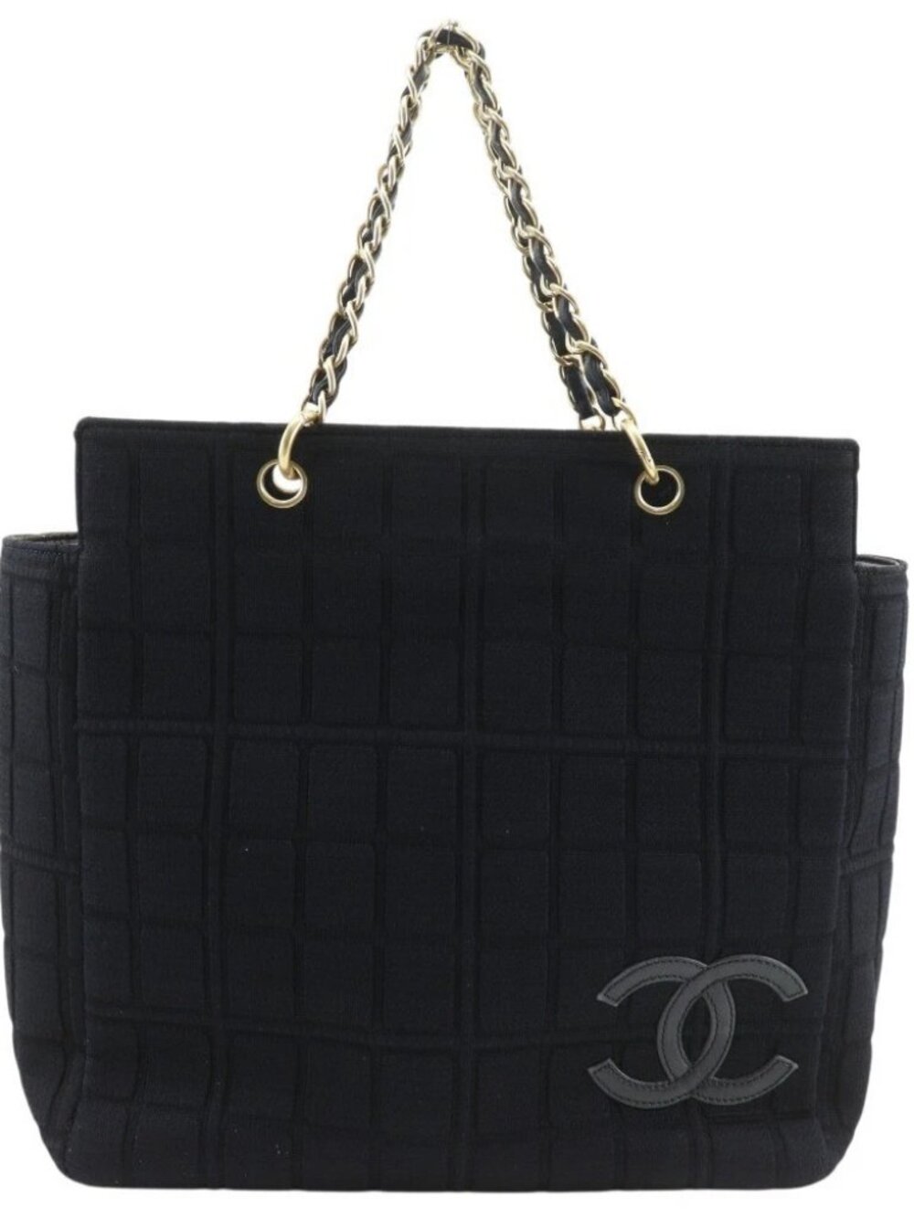 CHANEL Chain tote Tote Bag Chocolate Bar COCO Mark black Jersey Women